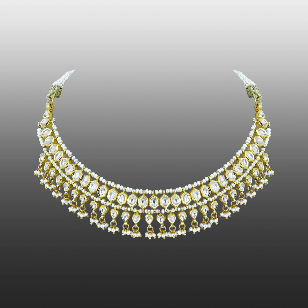 Polki Necklace with Graceful Pearl Beads